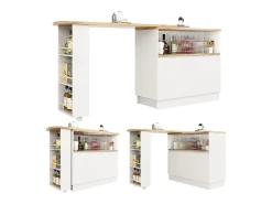 Móvel bar giratório - 120 x 90 x 103 cm - com prateleiras e vidro + 4 portas - MDF - branco
