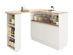 Móvel bar giratório - 120 x 90 x 103 cm - com prateleiras e vidro + 4 portas - MDF - branco