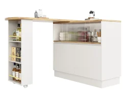 Móvel bar giratório - 120 x 90 x 103 cm - com prateleiras e vidro + 4 portas - MDF - branco