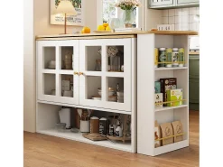 Móvel bar giratório - 204 x 39 x 102,5 cm - com 4 compartimentos de arrumação + 2 portas - MDF - branco