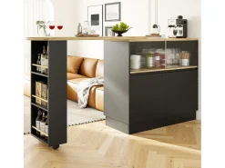 Móvel bar giratório - 120 x 90 x 103 cm - com prateleiras e vidro + 4 portas - MDF - preto