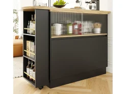 Móvel bar giratório - 120 x 90 x 103 cm - com prateleiras e vidro + 4 portas - MDF - preto