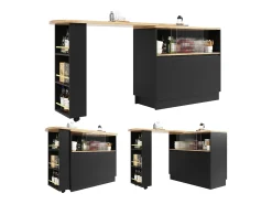 Móvel bar giratório - 120 x 90 x 103 cm - com prateleiras e vidro + 4 portas - MDF - preto