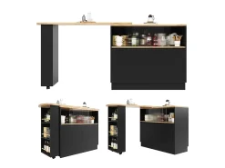 Móvel bar giratório - 120 x 90 x 103 cm - com prateleiras e vidro + 4 portas - MDF - preto