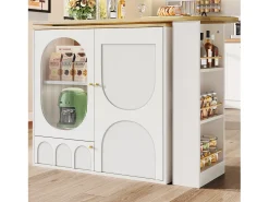 Móvel bar giratório - 138 x 73 x 105 cm - 3 portas + divisórias removíveis - MDF + Metal - branco