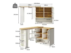 Móvel bar giratório com 2 portas de vidro e 1 nicho, corpo branco, tampo em folheado de madeira - 204x39x102,5cm
