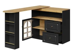 Móvel bar giratório com 1 porta de vidro, 1 nicho e 2 gavetas, corpo preto, prateleiras incluídas - 204x39x104cm