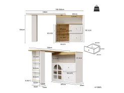 Móvel bar giratório com 1 porta de vidro, 1 nicho e 2 gavetas, corpo branco, prateleiras incluídas - 204x39x104cm