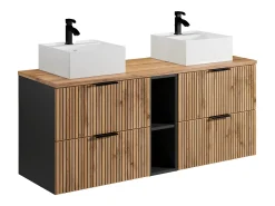 Móvel casa banho estriado natural claro nichos, lavatório de pousar quadrado 140 cm MADELA