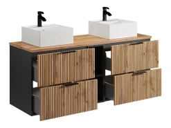 Móvel casa banho estriado natural claro nichos, lavatório de pousar quadrado 140 cm MADELA