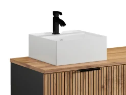 Móvel casa banho estriado natural claro nichos, lavatório de pousar quadrado 140 cm MADELA