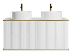 Móvel casa banho estriado branco debruado dourado, lavatório duplo de pousar 120 cm KELIZA