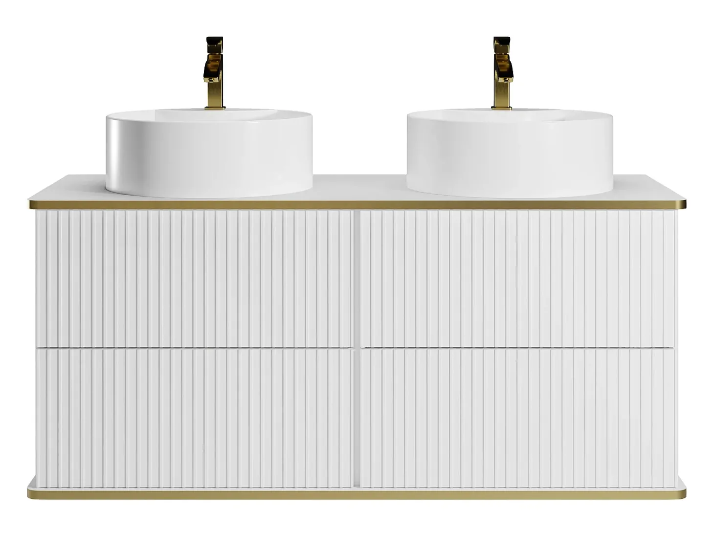 Móvel casa banho estriado branco debruado dourado, lavatório duplo de pousar 120 cm KELIZA