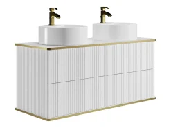 Móvel casa banho estriado branco debruado dourado, lavatório duplo de pousar 120 cm KELIZA