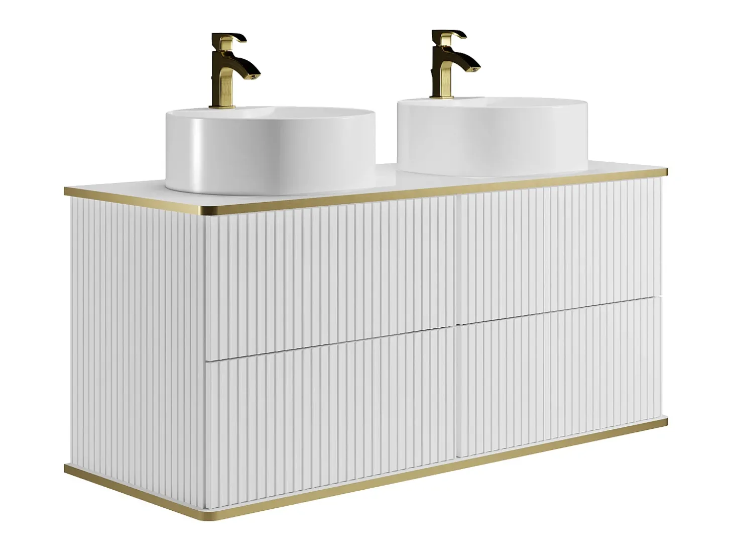 Móvel casa banho estriado branco debruado dourado, lavatório duplo de pousar 120 cm KELIZA