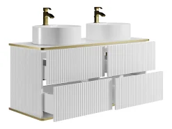 Móvel casa banho estriado branco debruado dourado, lavatório duplo de pousar 120 cm KELIZA
