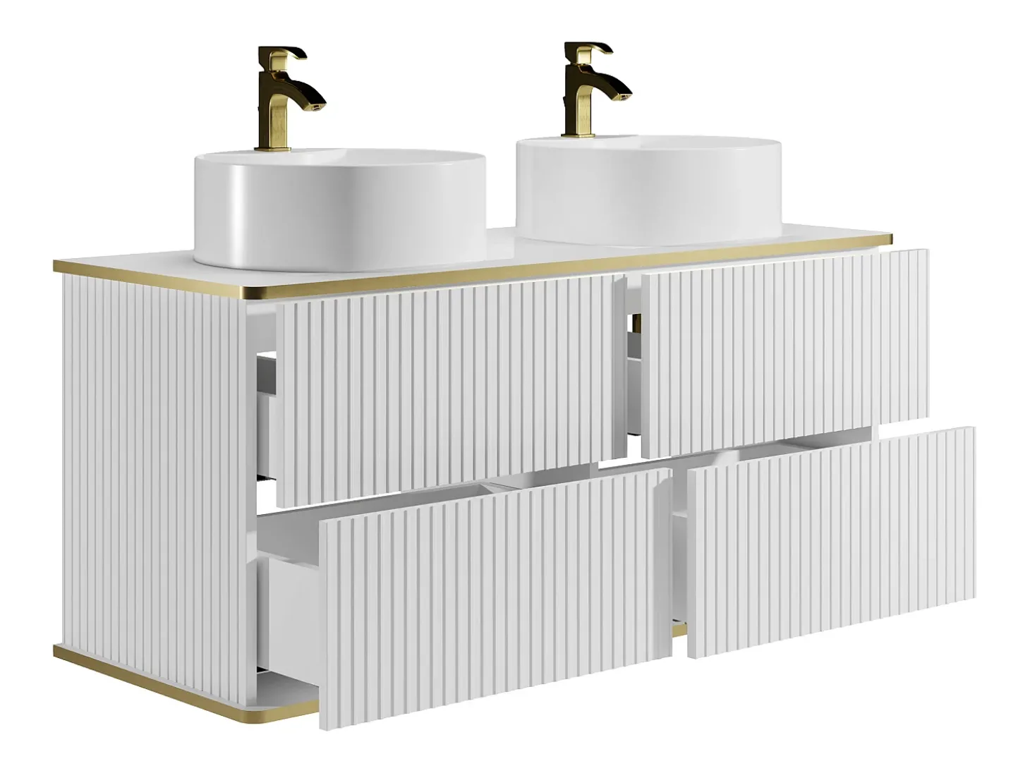 Móvel casa banho estriado branco debruado dourado, lavatório duplo de pousar 120 cm KELIZA