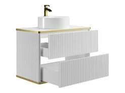 Móvel casa banho estriado branco debruado dourado lavatório de pousar redondo 80 cm KELIZA