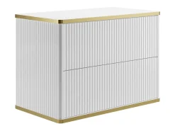 Móvel casa banho estriado branco debruado dourado lavatório de pousar redondo 80 cm KELIZA