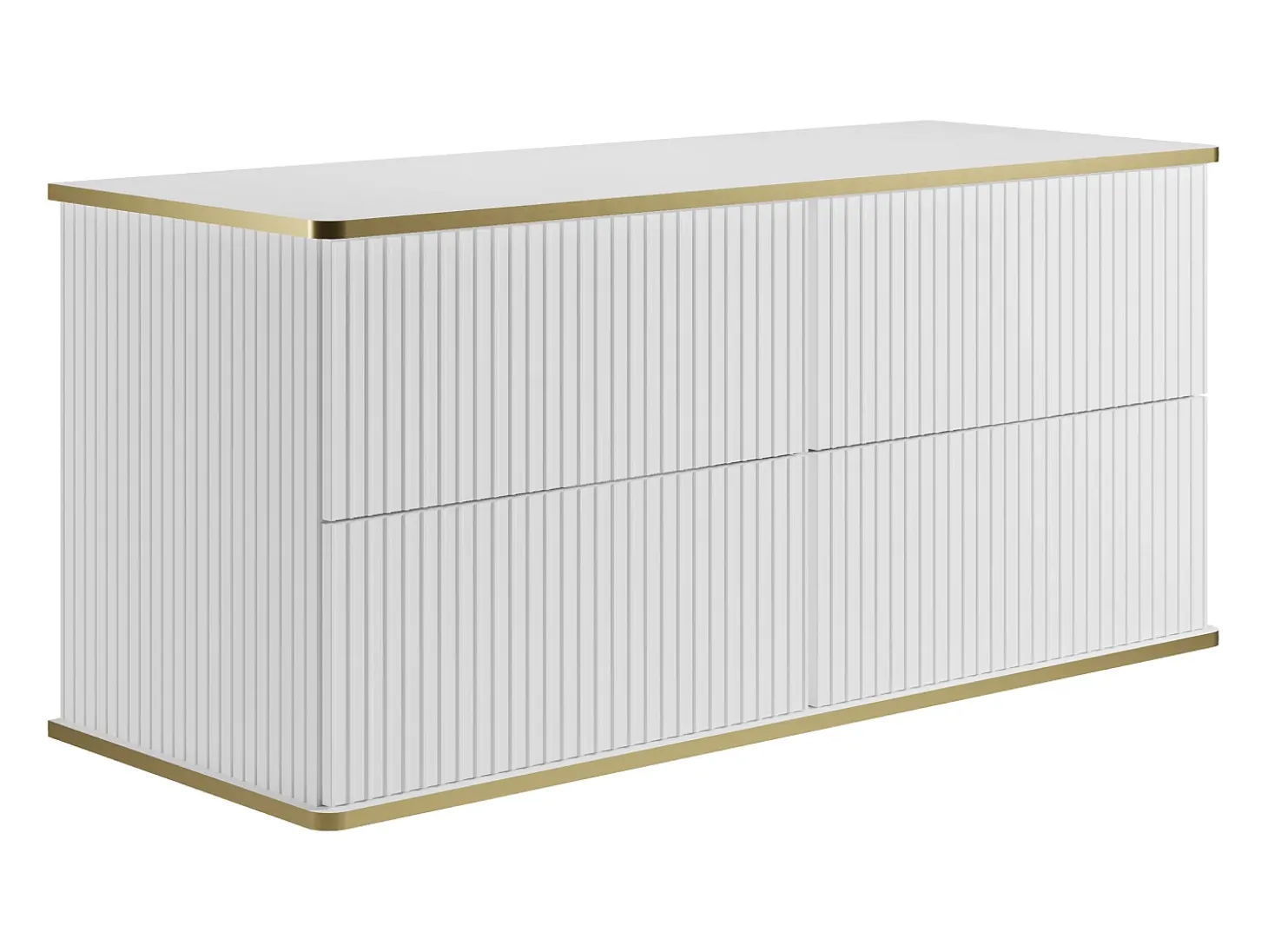 Móvel casa de banho estriado branco debruado dourado, lavatório duplo pousar 120 cm KELIZA