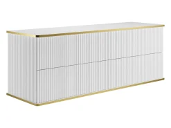 Móvel casa de banho estriado branco debruado dourado, lavatório duplo pousar 150 cm KELIZA