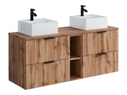 Móvel casa de banho estriado natural claro nichos e lavatório pousar quadrado 140cm ZEVARA