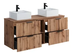 Móvel casa de banho estriado natural claro nichos e lavatório pousar quadrado 140cm ZEVARA