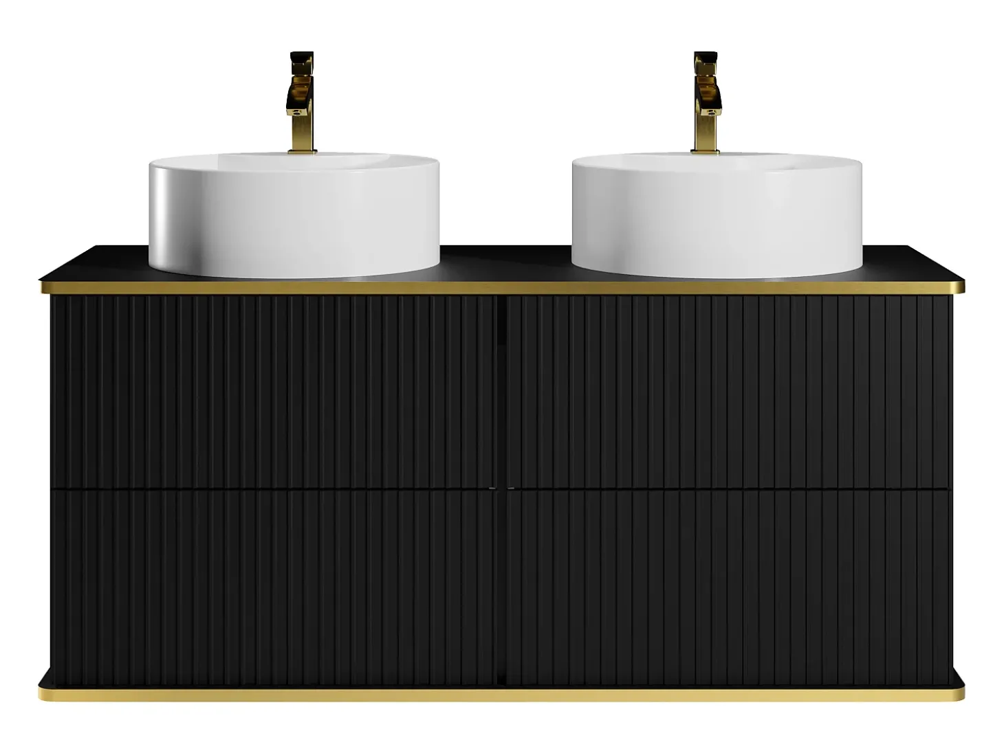 Móvel casa de banho estriado preto debruado dourado, lavatório duplo pousar 120 cm KELIZA