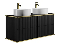 Móvel casa de banho estriado preto debruado dourado, lavatório duplo pousar 120 cm KELIZA