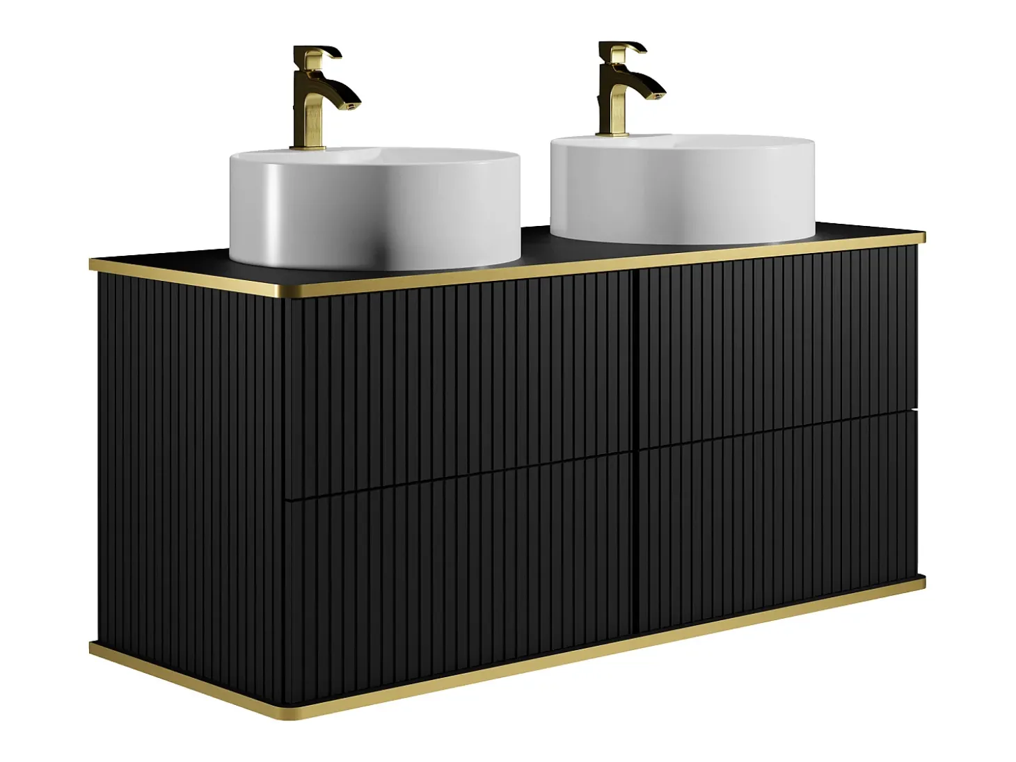 Móvel casa de banho estriado preto debruado dourado, lavatório duplo pousar 120 cm KELIZA