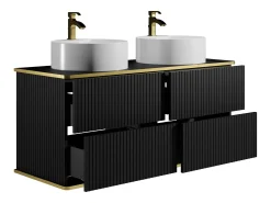 Móvel casa de banho estriado preto debruado dourado, lavatório duplo pousar 120 cm KELIZA