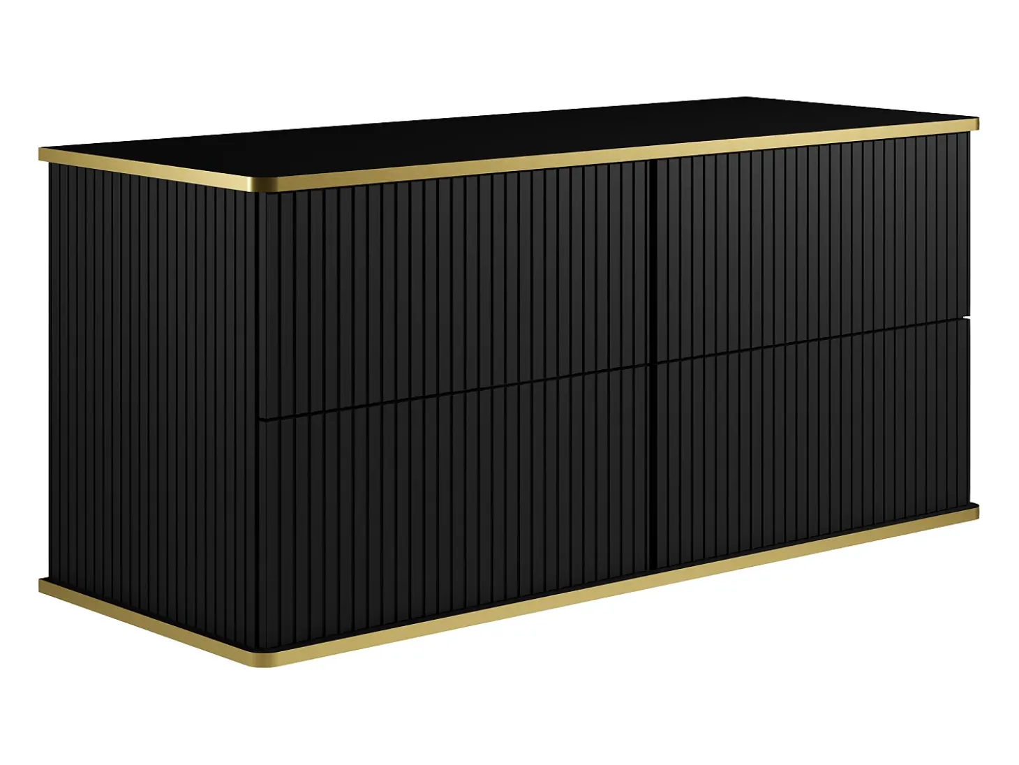 Móvel casa de banho estriado preto debruado dourado, lavatório duplo pousar 120 cm KELIZA