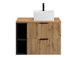 Móvel casa de banho estriado natural claro com nichos e lavatório de pousar 80 cm MADELA