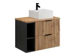 Móvel casa de banho estriado natural claro com nichos e lavatório de pousar 80 cm MADELA