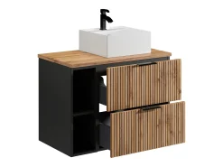 Móvel casa de banho estriado natural claro com nichos e lavatório de pousar 80 cm MADELA