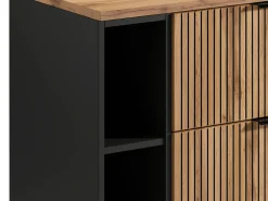 Móvel casa de banho estriado natural claro com nichos e lavatório de pousar 80 cm MADELA