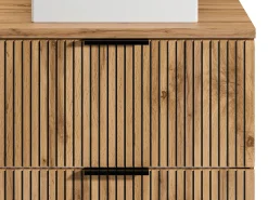 Móvel casa de banho estriado natural claro com nichos e lavatório de pousar 80 cm MADELA