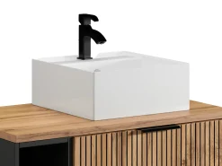 Móvel casa de banho estriado natural claro com nichos e lavatório de pousar 80 cm MADELA