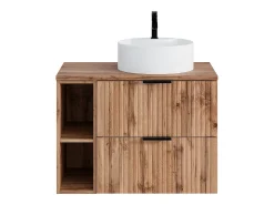 Móvel casa de banho estriado natural claro com nichos e lavatório de pousar 80 cm ZEVARA