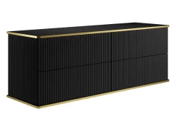 Móvel casa de banho estriado preto borda dourada, lavatório duplo de pousar 150 cm KELIZA