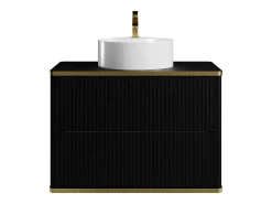 Móvel casa de banho estriado debruado dourado lavatório pousar redondo preto 80 cm KELIZA