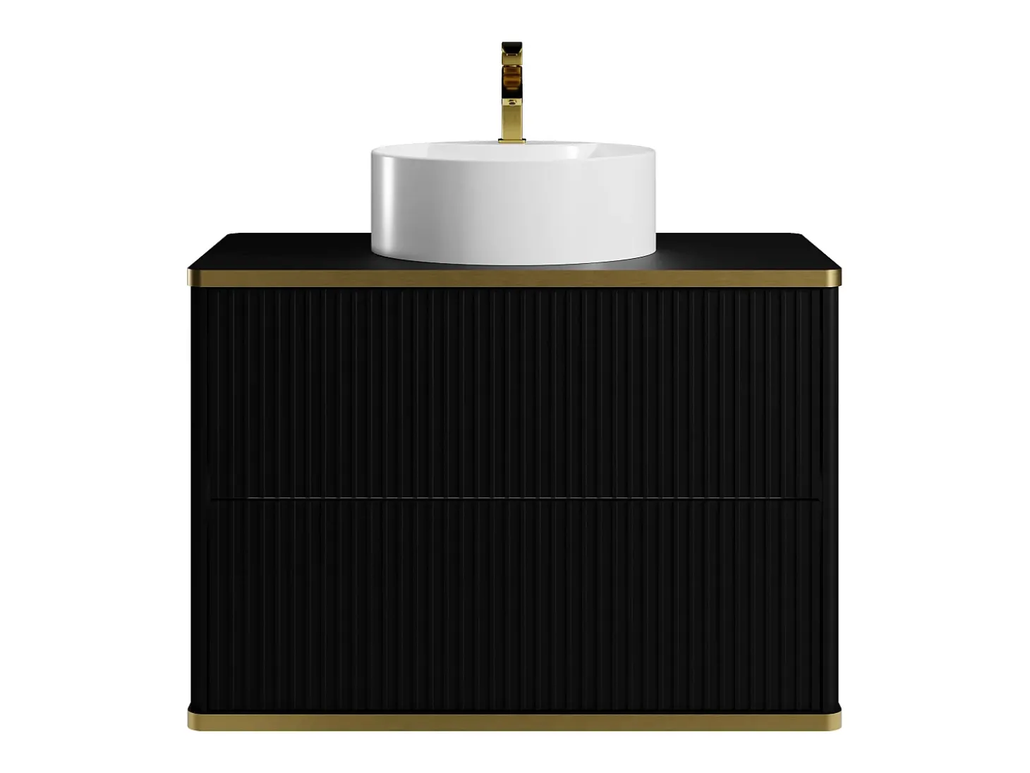 Móvel casa de banho estriado debruado dourado lavatório pousar redondo preto 80 cm KELIZA