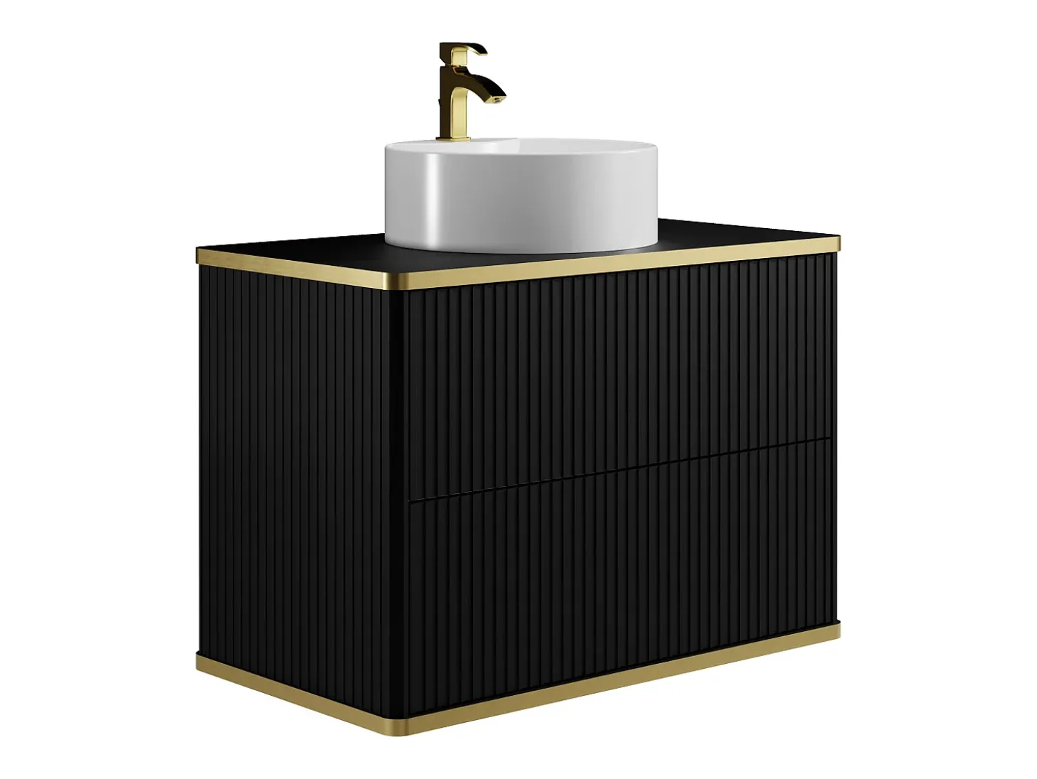 Móvel casa de banho estriado debruado dourado lavatório pousar redondo preto 80 cm KELIZA