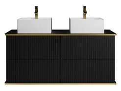 Móvel casa de banho estriado preto debruado dourado, lavatório duplo pousar 120 cm KELIZA