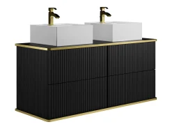 Móvel casa de banho estriado preto debruado dourado, lavatório duplo pousar 120 cm KELIZA