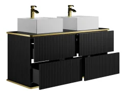 Móvel casa de banho estriado preto debruado dourado, lavatório duplo pousar 120 cm KELIZA