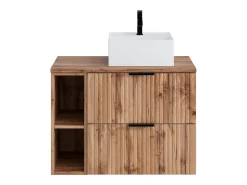 Móvel casa de banho estriado natural claro com nichos e lavatório de pousar 80 cm ZEVARA