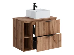 Móvel casa de banho estriado natural claro com nichos e lavatório de pousar 80 cm ZEVARA