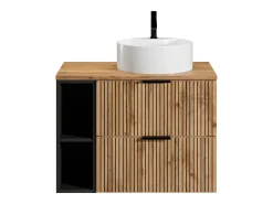 Móvel casa de banho estriado natural claro com nichos e lavatório de pousar 80 cm MADELA