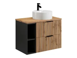 Móvel casa de banho estriado natural claro com nichos e lavatório de pousar 80 cm MADELA